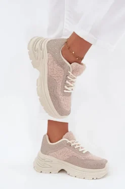 Online Boto Sneakersy Damskie Z Cyrkoniami I Futerkiem Typu Baranek Jasnobeżowe Zarika Beżowy