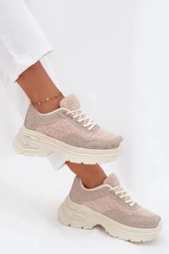 Online Boto Sneakersy Damskie Z Cyrkoniami I Futerkiem Typu Baranek Jasnobeżowe Zarika Beżowy