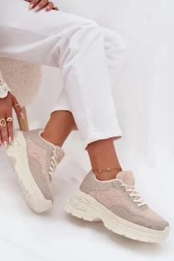 Online Boto Sneakersy Damskie Z Cyrkoniami I Futerkiem Typu Baranek Jasnobeżowe Zarika Beżowy