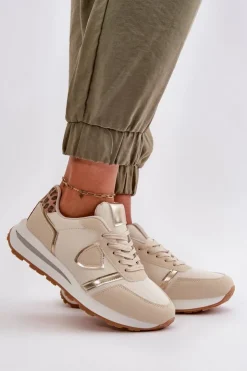 Damskie Boto Sneakersy Damskie Z Eko Skóry Beżowe Velaniela