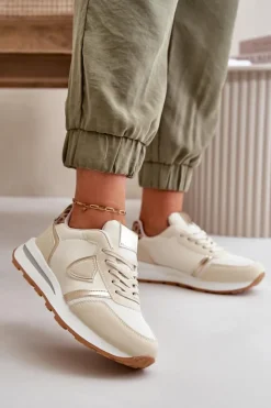 Damskie Boto Sneakersy Damskie Z Eko Skóry Beżowe Velaniela