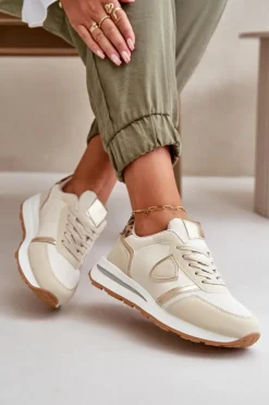 Damskie Boto Sneakersy Damskie Z Eko Skóry Beżowe Velaniela