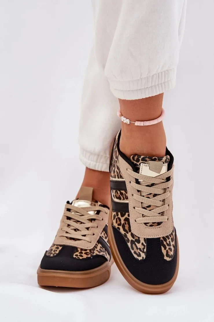 Damskie Boto Sneakersy Damskie Z Eko Skóry Panterka Czarne Satylies
