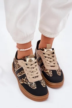 Damskie Boto Sneakersy Damskie Z Eko Skóry Panterka Czarne Satylies