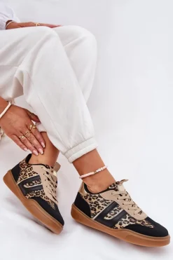 Damskie Boto Sneakersy Damskie Z Eko Skóry Panterka Czarne Satylies