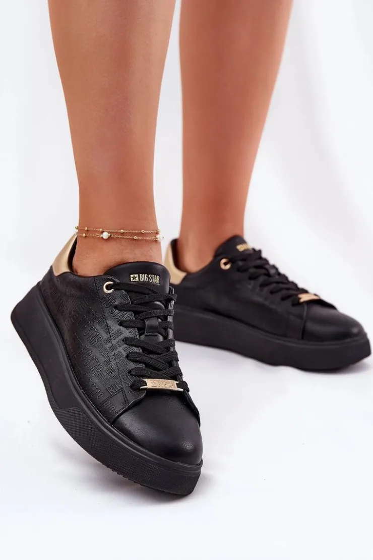 Discount Big Star Shoes Sneakersy Damskie Z Eko Skóry Big Star RR274257 Czarne Czarny