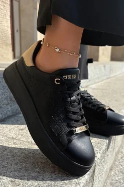 Discount Big Star Shoes Sneakersy Damskie Z Eko Skóry Big Star RR274257 Czarne Czarny