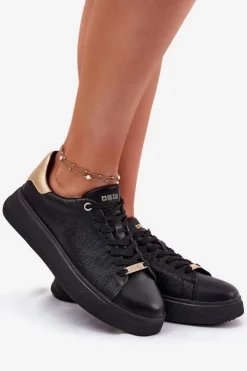 Discount Big Star Shoes Sneakersy Damskie Z Eko Skóry Big Star RR274257 Czarne Czarny