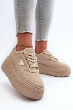 Boto Sneakersy Damskie*Sneakersy Damskie Z Eko Skóry Na Masywnej Platformie Beżowe Chrisstin
