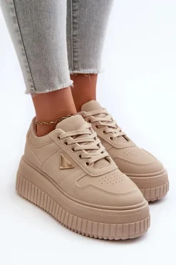 Boto Sneakersy Damskie*Sneakersy Damskie Z Eko Skóry Na Masywnej Platformie Beżowe Chrisstin