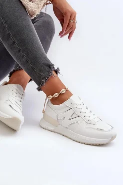 Boto Sneakersy Damskie*Sneakersy Damskie Z Eko Skóry Białe Kaimans Biały