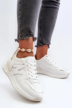 Boto Sneakersy Damskie*Sneakersy Damskie Z Eko Skóry Białe Kaimans Biały