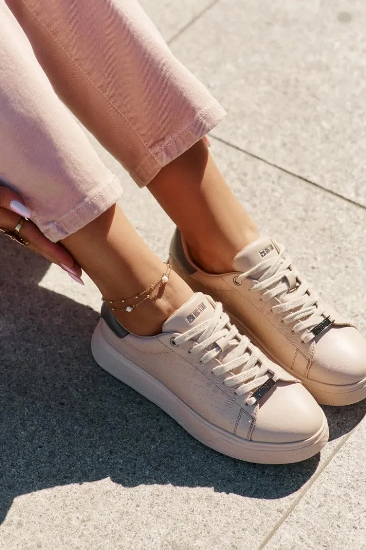 Damskie Big Star Shoes Sneakersy Damskie Z Eko Skóry Big Star RR274259 Beżowe