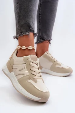Damskie Boto Sneakersy Damskie Z Eko Skóry Beżowe Kaimans