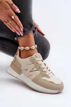 Damskie Boto Sneakersy Damskie Z Eko Skóry Beżowe Kaimans