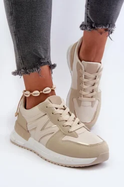 Damskie Boto Sneakersy Damskie Z Eko Skóry Beżowe Kaimans