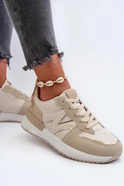 Damskie Boto Sneakersy Damskie Z Eko Skóry Beżowe Kaimans