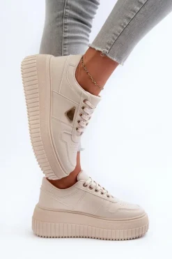 Damskie Boto Sneakersy Damskie Z Eko Skóry Na Masywnej Platformie Jasnobeżowe Chrisstin