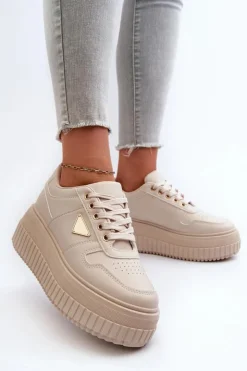 Damskie Boto Sneakersy Damskie Z Eko Skóry Na Masywnej Platformie Jasnobeżowe Chrisstin