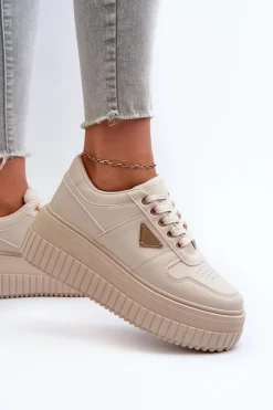 Damskie Boto Sneakersy Damskie Z Eko Skóry Na Masywnej Platformie Jasnobeżowe Chrisstin