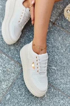 Damskie Boto Sneakersy Damskie Z Eko Skóry Na Masywnej Platformie Jasnobeżowe Chrisstin