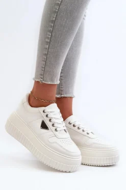 New Boto Sneakersy Damskie Z Eko Skóry Na Masywnej Platformie Białe Chrisstin