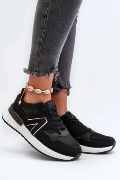 Damskie Boto Sneakersy Damskie Z Eko Skóry Czarne Vinelli