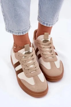 Clearance Boto Sneakersy Damskie Z Eko Zamszu Beżowe Satylies