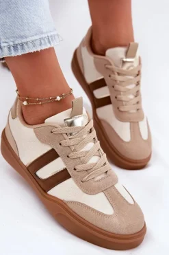 Clearance Boto Sneakersy Damskie Z Eko Zamszu Beżowe Satylies