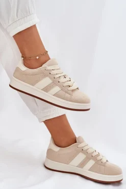 Damskie Evento Sneakersy Damskie Z Eko Zamszu Beżowe Arlenina