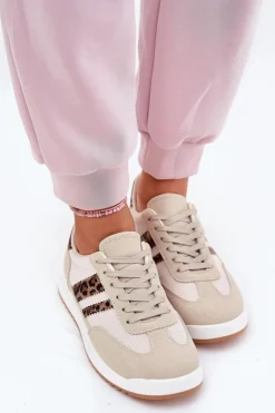 Boto Sneakersy Damskie*Sneakersy Damskie Z Eko Zamszu Panterka Beżowe Marinils Beżowy