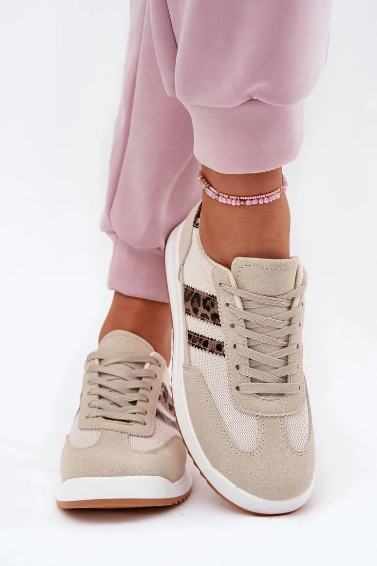 Boto Sneakersy Damskie*Sneakersy Damskie Z Eko Zamszu Panterka Beżowe Marinils Beżowy