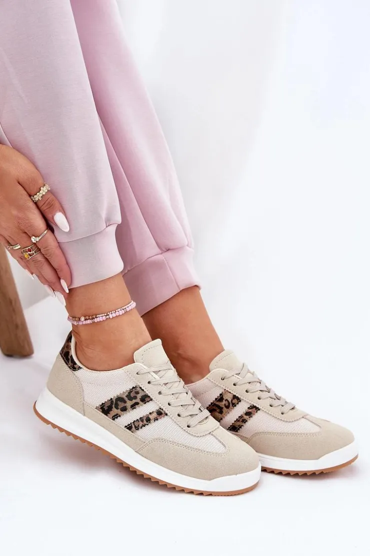 Boto Sneakersy Damskie*Sneakersy Damskie Z Eko Zamszu Panterka Beżowe Marinils Beżowy