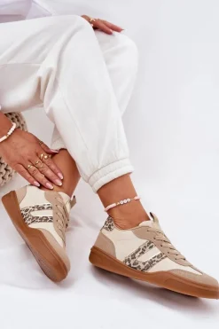 Boto Buty Sportowe Na Platformie|Sneakersy Damskie*Sneakersy Damskie Z Eko Zamszu Panterka Beżowe Satylies