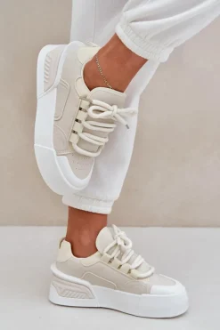Boto Sneakersy Damskie Z Grubymi Sznurówkami Na Platformie Beżowe Laloma