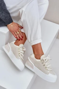 Boto Sneakersy Damskie Z Grubymi Sznurówkami Na Platformie Beżowe Laloma