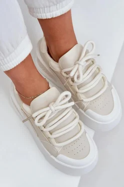 Boto Sneakersy Damskie Z Grubymi Sznurówkami Na Platformie Beżowe Laloma