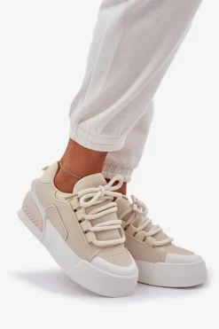 Boto Sneakersy Damskie Z Grubymi Sznurówkami Na Platformie Beżowe Laloma