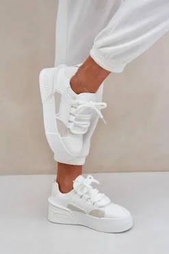 Damskie Boto Sneakersy Damskie Z Grubymi Sznurówkami Na Platformie Białe Laloma