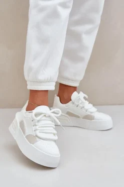 Damskie Boto Sneakersy Damskie Z Grubymi Sznurówkami Na Platformie Białe Laloma