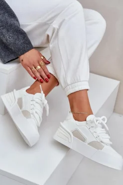Damskie Boto Sneakersy Damskie Z Grubymi Sznurówkami Na Platformie Białe Laloma