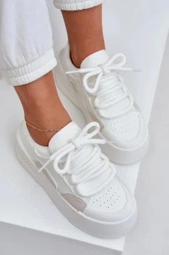 Damskie Boto Sneakersy Damskie Z Grubymi Sznurówkami Na Platformie Białe Laloma