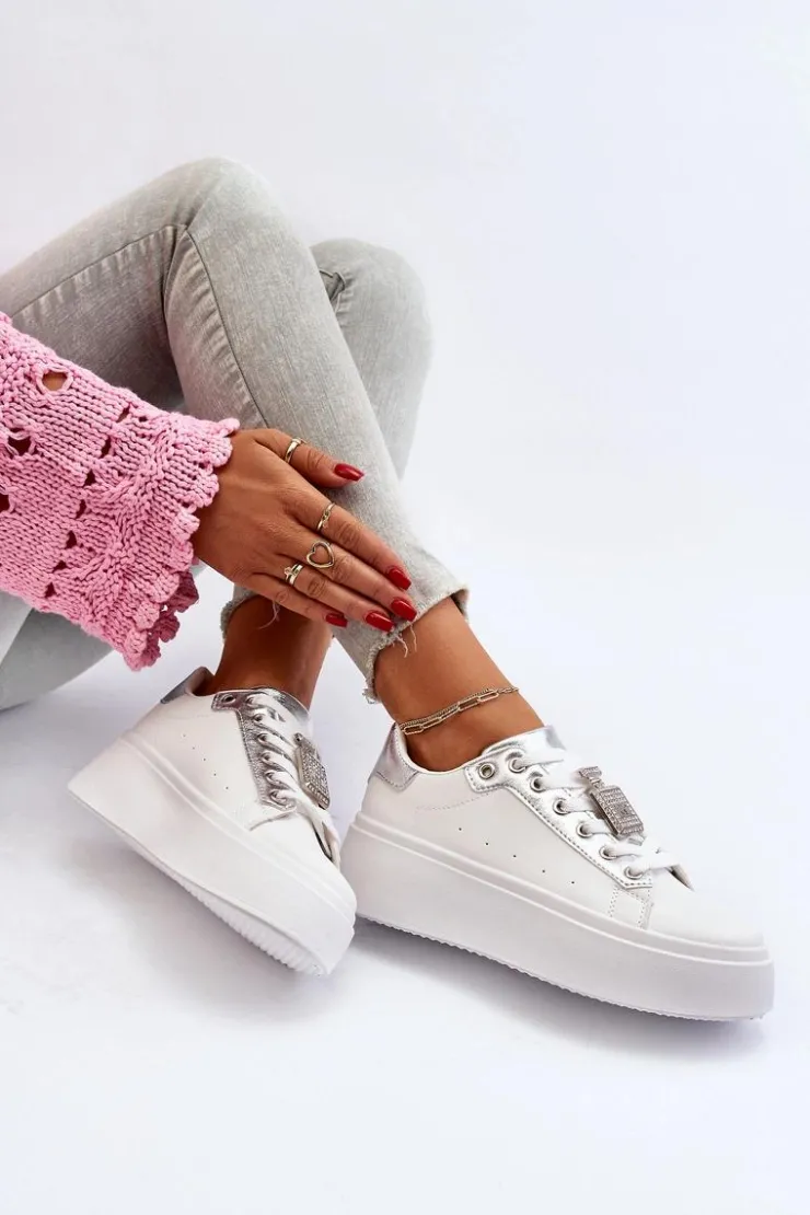 Online Boto Sneakersy Damskie Z Ozdobą Białe Celedria Biały