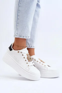 Hot Boto Sneakersy Damskie Z Ozdobą Białe Celedria Biały