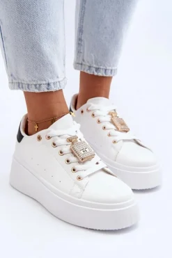 Hot Boto Sneakersy Damskie Z Ozdobą Białe Celedria Biały