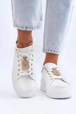 Hot Boto Sneakersy Damskie Z Ozdobą Białe Celedria Biały