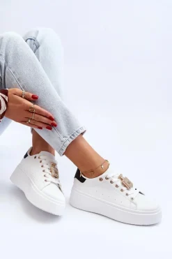 Hot Boto Sneakersy Damskie Z Ozdobą Białe Celedria Biały