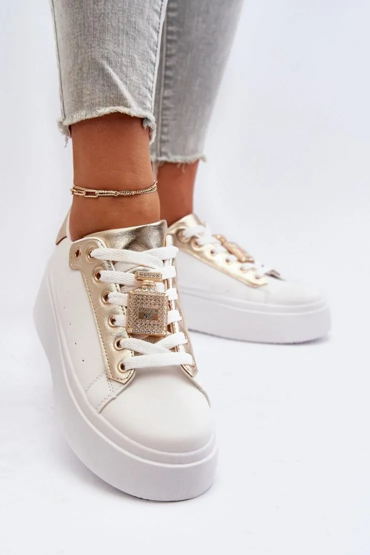 New Boto Sneakersy Damskie Z Ozdobą Białe Celedria