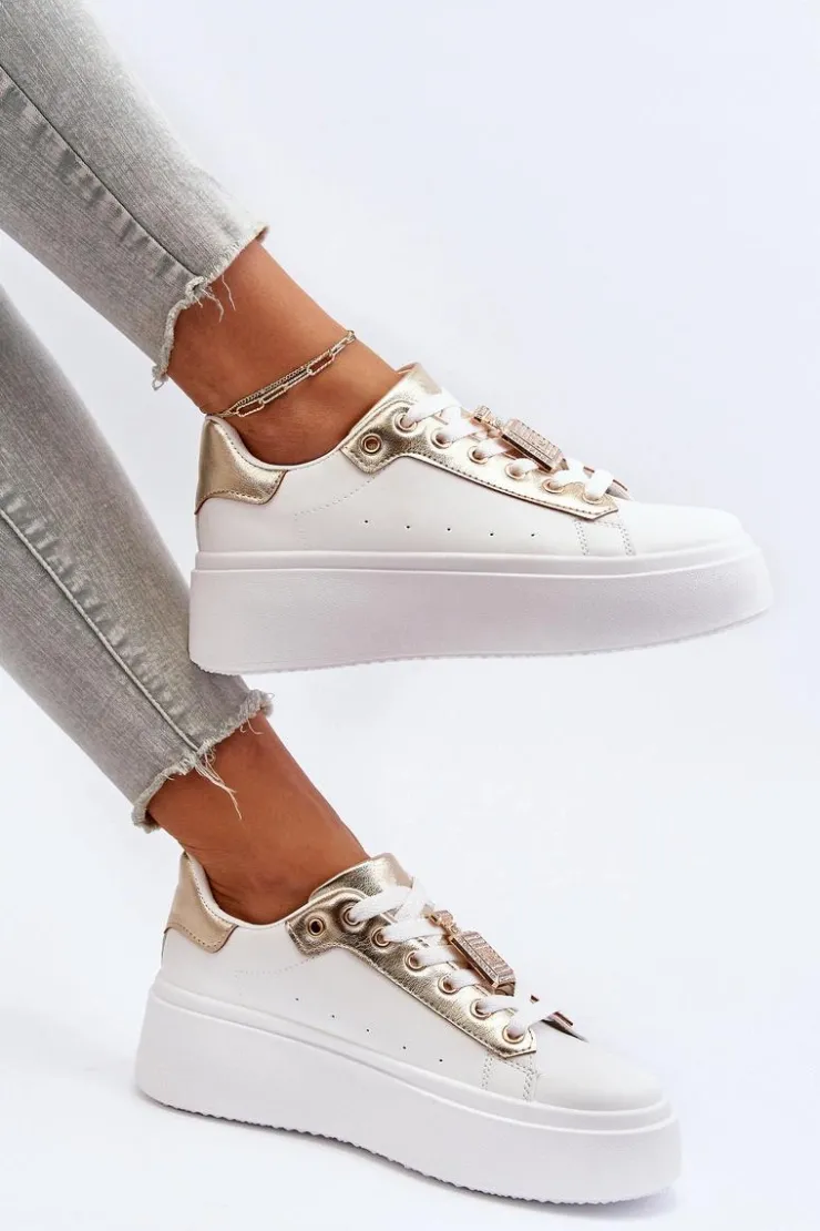 New Boto Sneakersy Damskie Z Ozdobą Białe Celedria