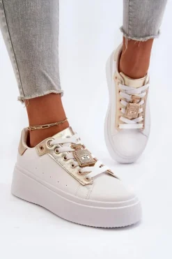 New Boto Sneakersy Damskie Z Ozdobą Białe Celedria